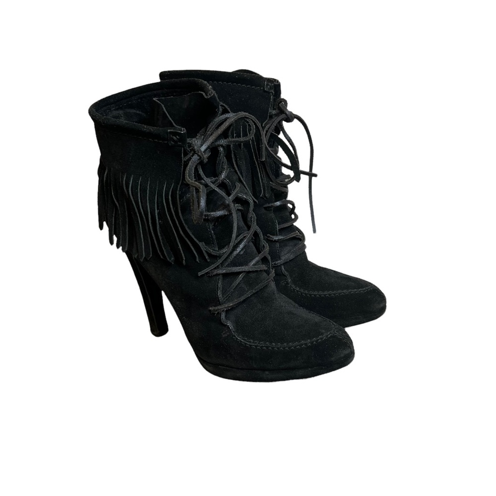 BALMAIN Fringe Suede Heeled Boots -38